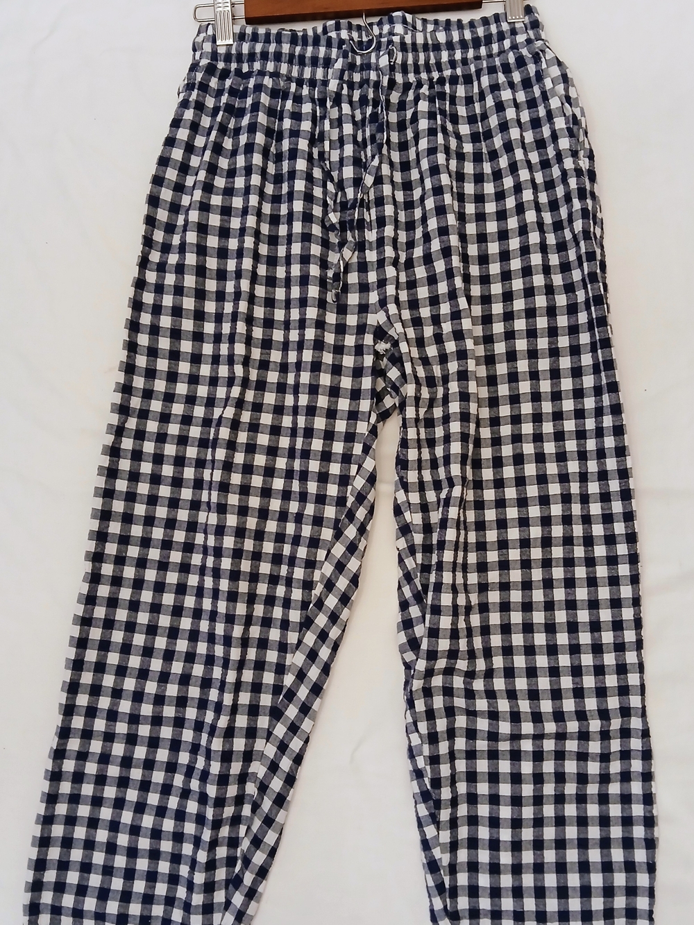 NWOT Woman Within 12W Tall Seersucker Pants Gingham Plaid 100% Cotton Blue White